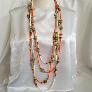 Multi 4 Tier Beaded Necklace Handmade Fun & Colorful Hippie Boho Cruise Jewelry